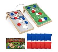 Relaxdays Juego Lanzamiento Cornhole, 10 Sacos de Arena, Puntería, 18 x 29 x 58 cm, Diseño Hockey y Fútbol, Multicolor, Madera