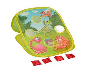 Relaxdays Juego Lanzamiento Infantil, Diseño Dinosaurios, 4 Sacos de Arena, Puntería, Montaje Instantáneo, Multicolor