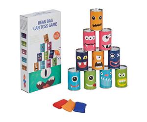 Relaxdays Juego Lanzamiento Latas Monstruos, Lanza Botes Fiestas Infantiles, 10 Envases y 3 Bolsas, Jardín, Multicolor