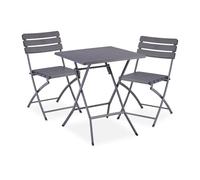 Relaxdays Table pliante et 2 chaises pour Juego Muebles de Balcón, Conjunto Mesa y 2 Sillas de Jardín, Plegable, Efecto Madera, Acero y Plástico, Gris, 74 x 61 x 61 cm