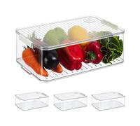 Relaxdays Juego Organizador Nevera, Set de 4, Almacenaje de Alimentos, Caja para Frigorífico, 10,5 x 21 x 33 cm, Transparente