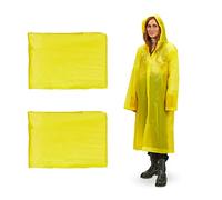 Relaxdays Juego Pack de 2 Chubasqueros, Impermeables, Capucha, Ponchos Lluvia Reutilizables, Hombre y Mujer, Largos, Amarillo, 2 Unidades