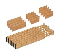 Relaxdays Juego Pack Separadores de Cajones Ajustables, 18 Piezas Divisoras Cajoneras, Gavetas, 43,5-57 cm, Bambú, Natural, Nailon, 6x43,5-57x1,5 cm
