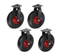 Relaxdays Juego ruedas fijas y giratorias 3.00-4 rojo,negro