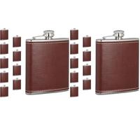 Relaxdays Juego Set 10 Petacas, 200 ml, Petaquita Acero Inoxidable con Funda Efecto Cuero, Botellín de Bolsillo, Plata/Marrón (Paquete de 2)