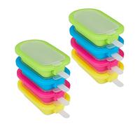 Relaxdays Juego Set 8 Moldes para Helados, Silicona, Recipientes para Polos, sin BPA, con Palito, Verde, Azul, Rosa y Amarillo, 2,5 x 6,5 x 14 cm