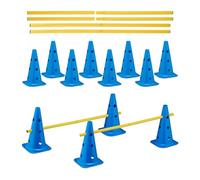 Relaxdays Juego Set Vallas de Entrenamiento, Circuito Agilidad 18 Piezas, para Perros, 12 Pilones y 6 Postes, Azul/Amarillo, 38 x 22 x 22 cm