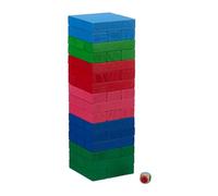 Relaxdays Juego Torre de Madera, 48 Bloques para Apilar con Dado, Diseño de 6 Colores, 24,5 x 7,5 x 7,5 cm, Multicolor