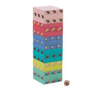 Relaxdays Juego Torre de Madera, 51 Bloques para Apilar con Dado, Diseño de Colores y Animales, 26x7,5x7,5cm, Multicolor
