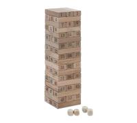 Relaxdays Juego Torre de Madera, 54 Bloques para Apilar con Números, 26, 5x7,5 cm, con 4 Dados, para Niños, Natural