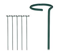 Relaxdays Juego Tutores Plantas Metal, 6 Soportes Trepadoras con Anillo, Varillas Entutorar Enredaderas, 60 cm, Verde Oscuro, Acero, 60 x 6 x 6 cm
