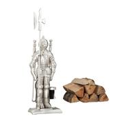 Relaxdays Juego utensilios chimenea con caballero negro,plata