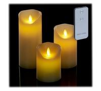Relaxdays Juego Velas Led con Mando a Distancia, Set de 3, con Temporizador, Flama Móvil, Velitas sin Llama, Eléctricas, Crema, 17,5 x 7,5 cm