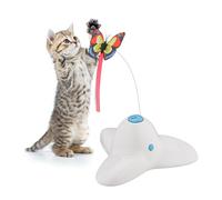 Relaxdays Juguete Interactivo para Gatos, Mariposa Oscilante, 33,5x20,5x18 cm, Carrusel Gatitos, 306º, A Pilas, Blanco