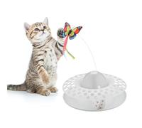Relaxdays Katzenspielzeug mit Schmetterling & Ball Juguete Interactivo para Gatos, con Mariposa y Bola, 33,5x22 cm, Carrusel para Gatitos, 360º, A Pilas, Blanco