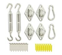 Relaxdays Juego de fijación, 40 Piezas Kit Anclajes para Toldos Vela, Acero Inoxidable, Tensores, Mosquetones y Ojales de Pared, Plateado