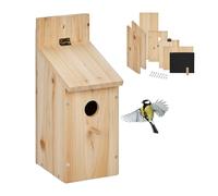 Relaxdays Kit Caja Nido para Pájaros, DIY, Casa Anidación Aves, 29,5x11,5x17 cm, Entrada 32mm, Madera, Colgante, Natural