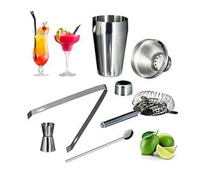 Relaxdays Kit cóctel 5 Piezas, Set de coctelera con Accesorios, Acero Inoxidable, para Batidos y cócteles, Plateada