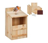 Relaxdays Kit Caja Nido para Pájaros de Nicho, DIY, Casa Anidación Aves Silvestres, 10x19 cm, Madera, Colgante, Natural, Poliéster