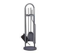 Relaxdays Kit de Chimenea Moderna, Cinco Accesorios, Pala, Escoba, Pinzas, Atizador & Soporte, Gris, Acero