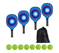 Relaxdays Kit de Pickleball, 4 Palas y 8 Pelotas, Juego de Raquetas Adultos, con Bolsa de Transporte, Madera, Multicolor, 39 x 19,5 x 3,5 cm