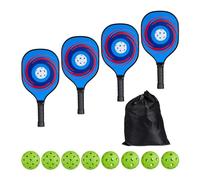 Relaxdays Kit de Pickleball, 4 Palas y 8 Pelotas, Juego de Raquetas Adultos, con Bolsa de Transporte, Madera, Multicolor, 39 x 19,5 x 3,5 cm