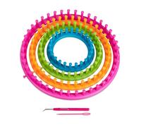 Relaxdays Juego de 6 Anillos de Punto Redondos Kit Tejer, Set 4 Telares Circulares, Niños y Principiantes, Ø 28cm, 24cm, 19cm, 14cm, con Agujas, Multicolor, 6 Piezas