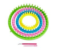 Relaxdays Juego de 6 Anillos de Punto Kit Tejer, Set 4 Telares Redondos, Niños y Principiantes, Ø 28cm, 24cm, 19cm, 14cm, con Agujas, Multicolor, 6 Piezas