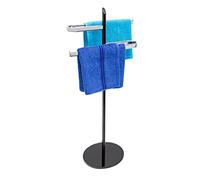 Relaxdays KLAAS de mano y soporte de acero inoxidable con tapa de cristal con & 2 brazos H x B x T 92,5 x 42 x 23 cm en metálico cromado toallero doble con 2 toallas de mano de barras de para estilo moderno en el baño, plata-negro