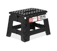 Relaxdays Klappbarer Tritthocker niedrig Taburete Plegable, Banqueta de 22,5 cm Alto, 1 Escalón, hasta 120 kg, Banca Antideslizante de Plástico, Negro, Acero Inoxidable