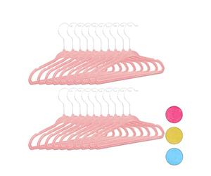 Relaxdays Kleiderbügel Kinder 20er Set, rutschfest, Kinderbügel Samtbezug, weiche Babybügel, 360° drehbare Haken, rosa