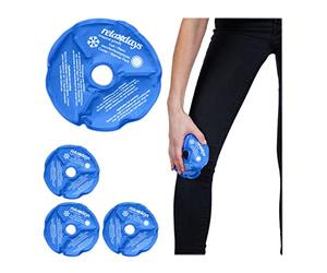 Relaxdays Knee Pads Bolsa de Gel Rodilla, Set de 4, Reutilizables, Compresas Frío-Calor con Agujero para Rótula, Azul, Poliéster, 1,5 x 14 cm