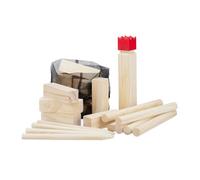 Relaxdays, Marrón Kubb, Ajedrez Vikingo, Madera de Cerezo, Rey Rojo, Juego de jardín con Bolsa, Adultos Unisex, 15 x 4,5 x 4,5 cm