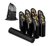Relaxdays Kubb Juego, Ajedrez Vikingo, Piezas Madera, Exterior, con Números, para Adultos y Niños, con Bolsa, Negro, 43 x 30 cm
