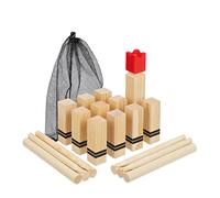 Relaxdays 22-tlg. Wikinger Spiel mit Beutel Kubb, Juego de Madera Escandinavo, 21 Piezas, Niños y Adultos, Ajedrez Vikingo con Bolsa, Exterior, Natural