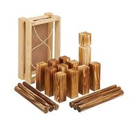 Relaxdays Kubb, Juego de Madera Escandinavo, Jardín, 21 Piezas, para Niños y Adultos, Ajedrez Vikingo con Caja, Marrón