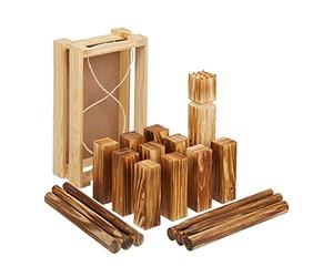 Relaxdays Kubb, Juego de Madera Escandinavo, Jardín, 21 Piezas, para Niños y Adultos, Ajedrez Vikingo con Caja, Marrón