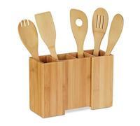Relaxdays Küchenutensilienhalter aus Bambus, 5er Set Kochlöffel, ausziehbarer Besteckhalter HBT: 17 x 25 x 10 cm, Natur Juego de Utensilios de Cocina, Bambú, Cinco cucharas, Extensible, 1, Marrón