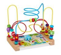 Relaxdays Laberinto de Cuentas, Juego Motricidad Madera, con Vehículos, Juguete Infantil a Partir de 3 Años, Colorido, 21 x 22,5 x 14,5 cm