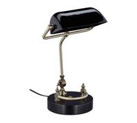 Relaxdays Lámpara banquero vintage negra cristal oro,negro