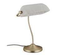 Relaxdays Lámpara Banquero Vintage, Tulipa Cristal Orientable, Base Metalica, Luz Escritorio, E14, Retro, Blanco y Latón