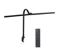 Relaxdays Lámpara de Escritorio, Doble LED 80 cm, Mando a Distancia y Control táctil, Pinza y Cuello de Cisne, Negra