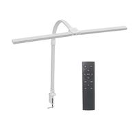 Relaxdays Lámpara de escritorio, doble LED, mando a distancia y control táctil, 80 cm, pinza y cuello de cisne, blanca