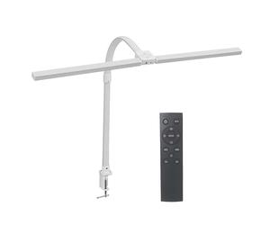 Relaxdays Lámpara de escritorio, mando a distancia y táctil, lámpara LED de doble cabeza, 80 cm de ancho, lámpara de sujeción de cuello de cisne, color blanco