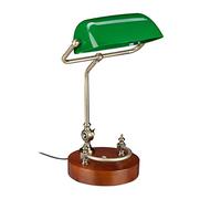 Relaxdays Lámpara de escritorio, Retro, Pie de madera, Pantalla reclinable, E27, Vintage, 1 Ud., Verde