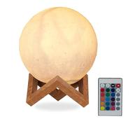 Relaxdays Lámpara de luna 3D, 16 colores, Ajustable, Táctil, Inalámbrica, Con soporte, 15 cm, Blanco