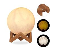 Relaxdays Lámpara de luna 3D, Dos colores, Ajustable, Táctil, Inalámbrica, Con soporte, 15 cm, Blanco