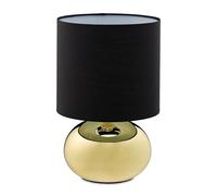 Relaxdays Lámpara de Mesa, Base Metálica y Pantalla Tela, E14, 28x18 cm, Lamparita con Cable, Mesita Noche, Doardo, 30% Plástico, Oro