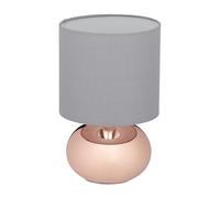 Relaxdays Lámpara de Mesa, Base Metálica y Pantalla Tela, E14, 28x18 cm, Lamparita con Cable, Mesita Noche, Cobre, 40% Hierro