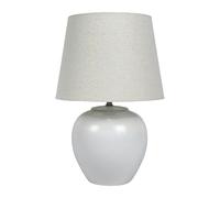 Relaxdays Lámpara de Mesa con Base Cerámica y Pantalla Textil E27, 45x30 cm, Cable Blanco/Crema
